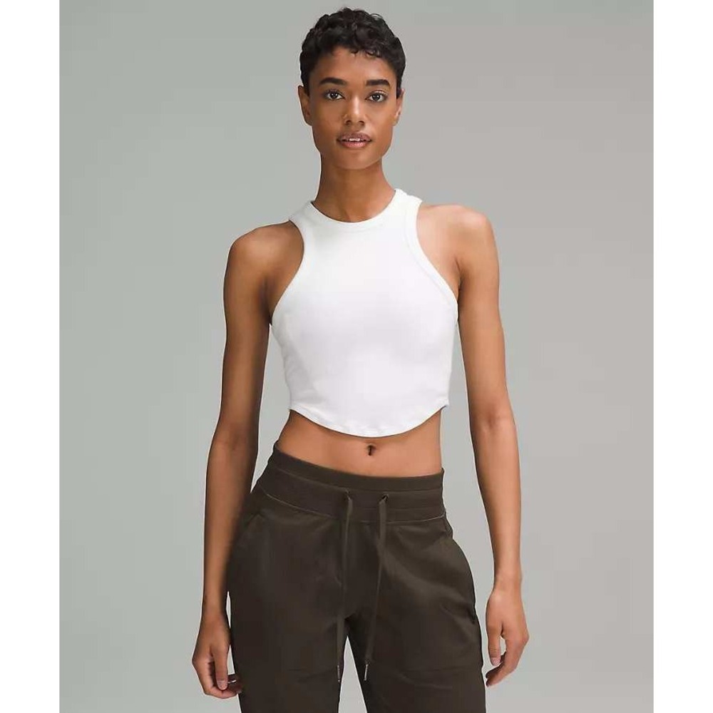 Lululemon Hold Tight Cropped‎ Tank Top Women's Size 6 White Ribbed Activewear